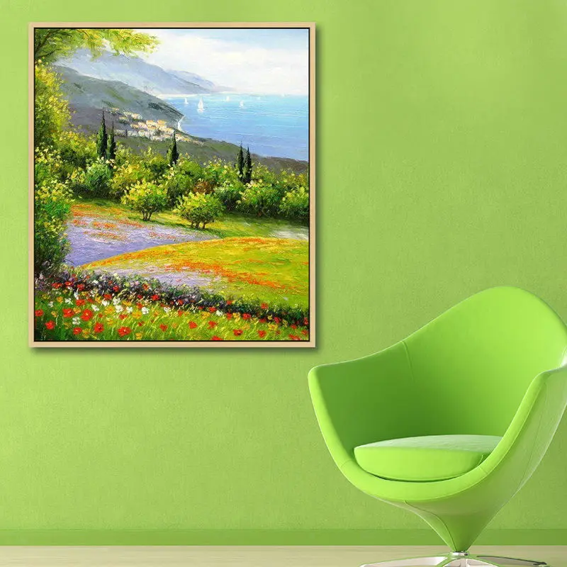 Artist sales hand painted oil painting on canvas Seaside Landscape Flowers by the sea | Дом и сад