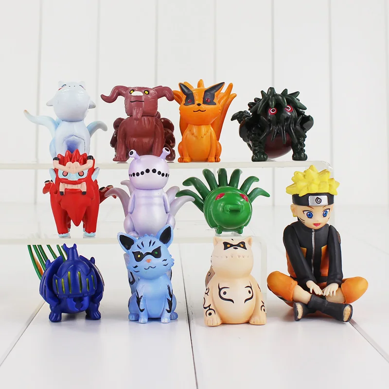 11 шт./лот фигурки Наруто Bijuu Хвостатые звери Kurama Gyuki Shukaku Chomei Saiken Kokuo Сон Гоку Isobu Matatabi мини-модель игрушки