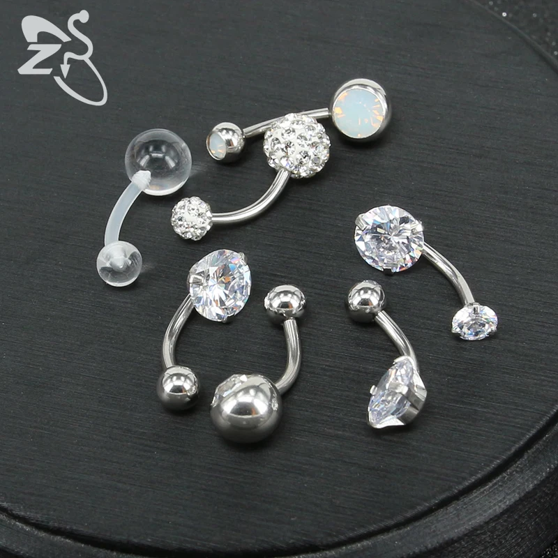 Пирсинг пупка ZS 7 шт./лот из хирургической стали с одним кристаллом со стразами