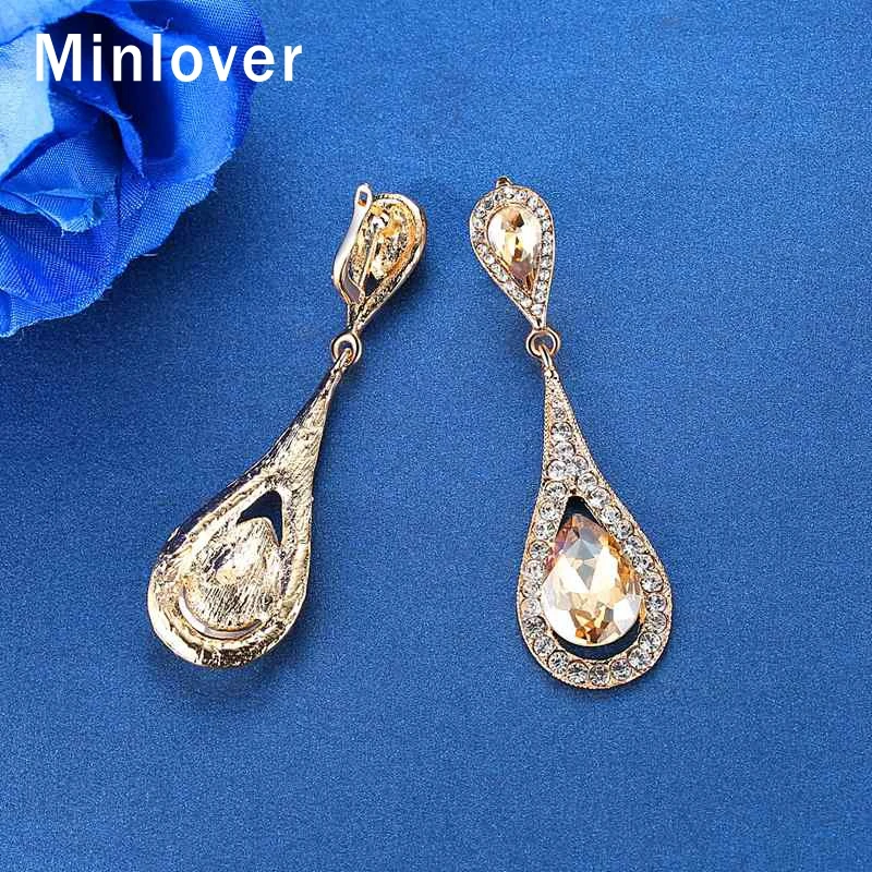 Minlover длинные висячие серьги в форме капли для женщин роскошный цвет модные