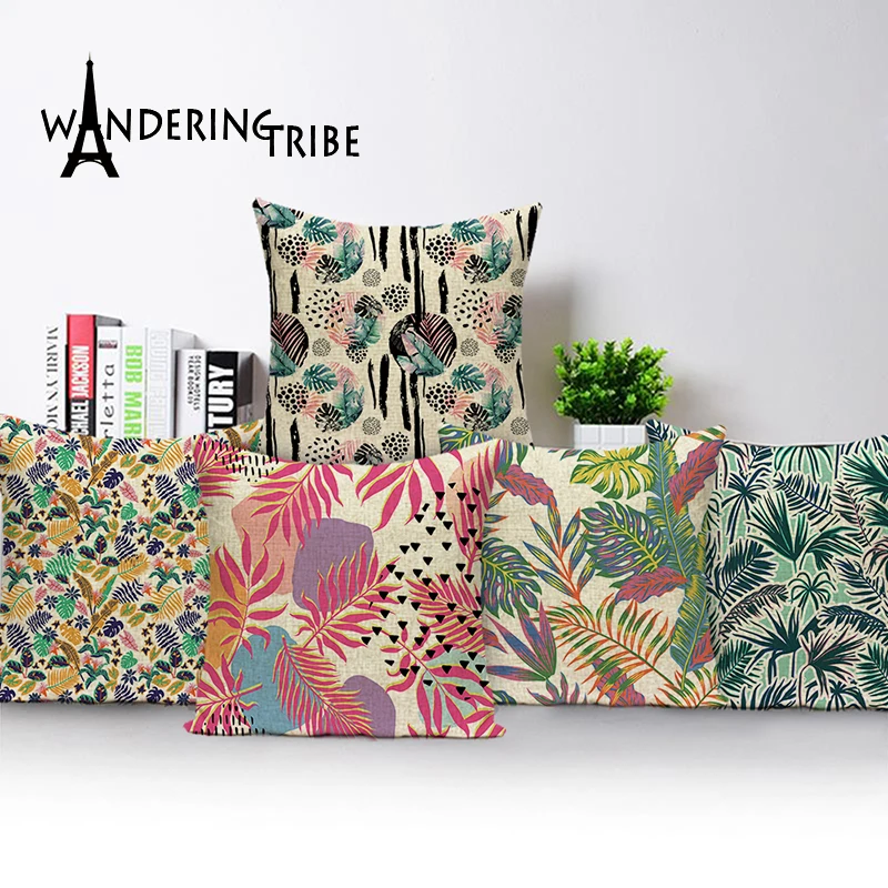 

Plant Farmhouse Decor Throw Pillow Covers Leaves Flower Cushion Cover 45 \X2A 45 Green Decorative Pillows ForSofa Custom Cushion