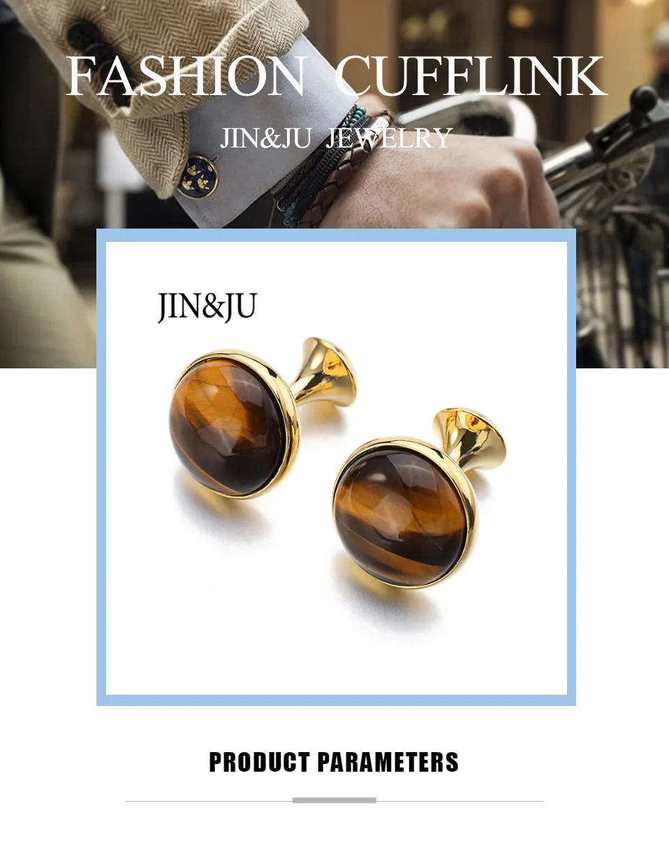 JIN& JU красивый натуральный глаз тигра камень& Золотая сетка запонки модные мужские французские манжеты рубашки запонки для мужчин