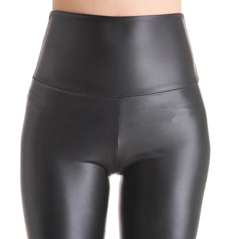 New Fashion Classic Slim Leggings High Waist Stretchy Womens Faux Leather Leggings Skinny Pants - Black