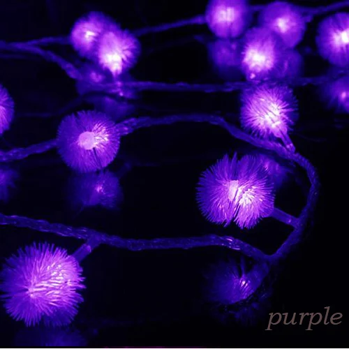 purple Светодиодный светильник-гирлянда с питанием от аккумулятора, с меховым шариком, сказочным снежным шариком, уличные украшения сада, уличный светильник, гирлянды на Рождество, год - Испускаемый цвет: purple