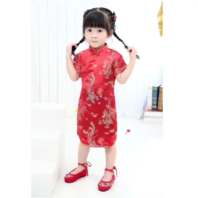 Платье-Ципао детское в китайском стиле с цветочным рисунком на новый год 2020 |