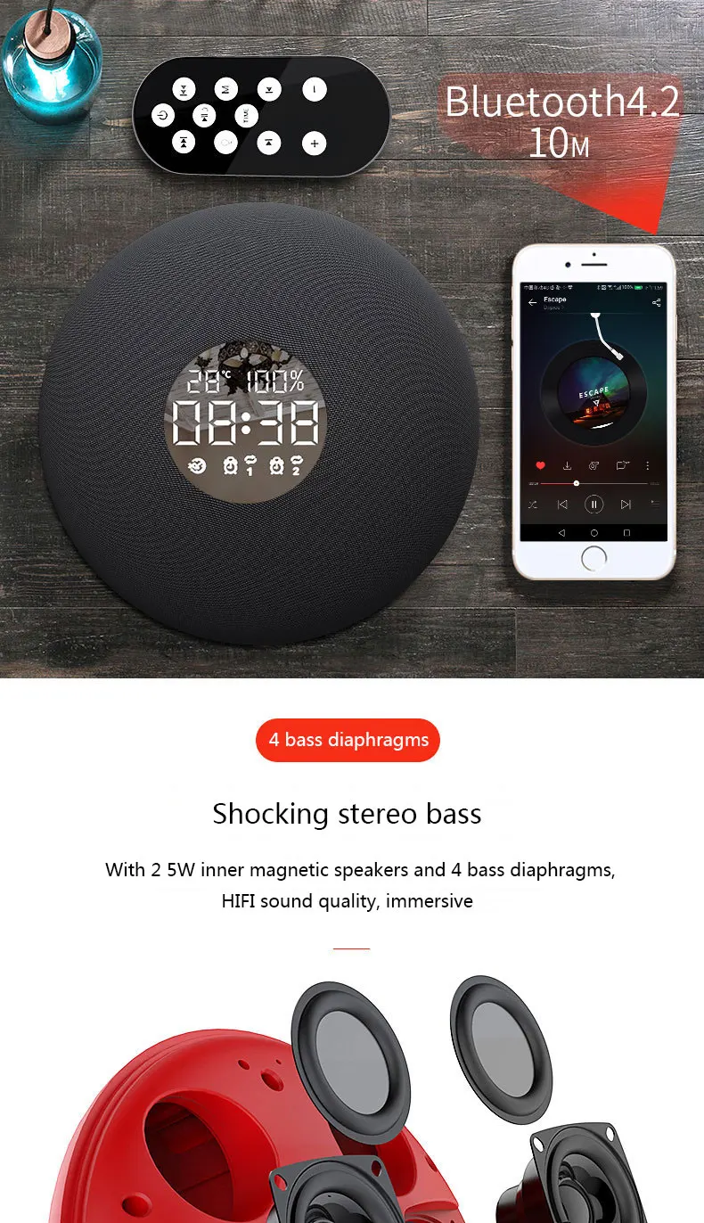 Jomanga Z6, пульт дистанционного управления, bluetooth, динамик, Мини Портативные Компьютерные колонки с будильником, экраном, для спальни, модный динамик