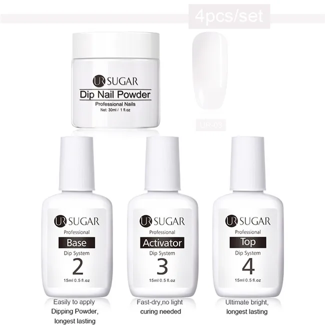 4pcs set UR-03 Ur Sugar 4 шт Dip набор пудры для ногтей Блеск для ногтей французский лак голографический Маникюр 30 мл сухой хромированный пигмент для ногтей искусство - Цвет: 4pcs set UR-03