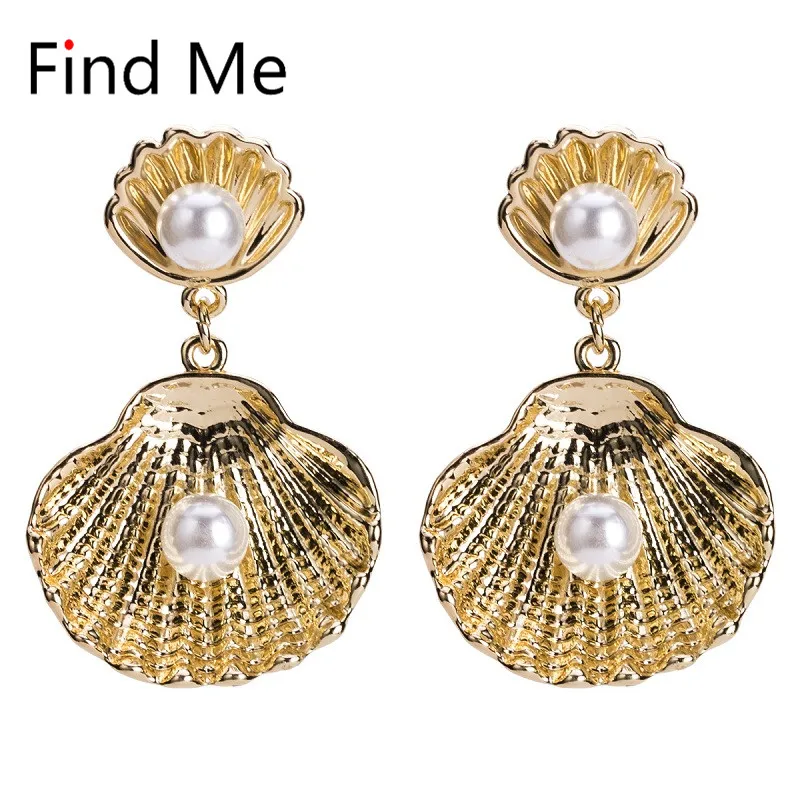 Женские серьги подвески в форме ракушки Find Me винтажные с имитацией жемчуга