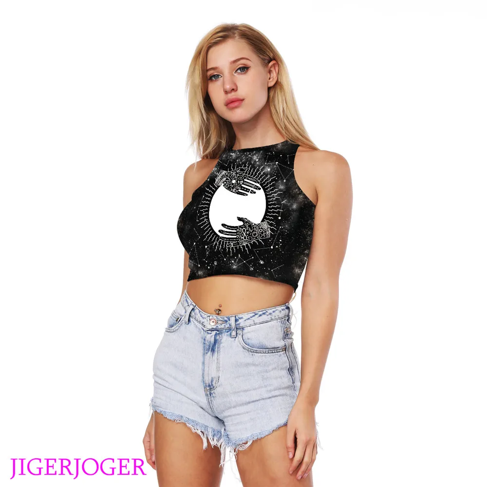 JIGERJOGER 2018 черный укороченный топ вечная луна топы для йоги одежда тренажерного