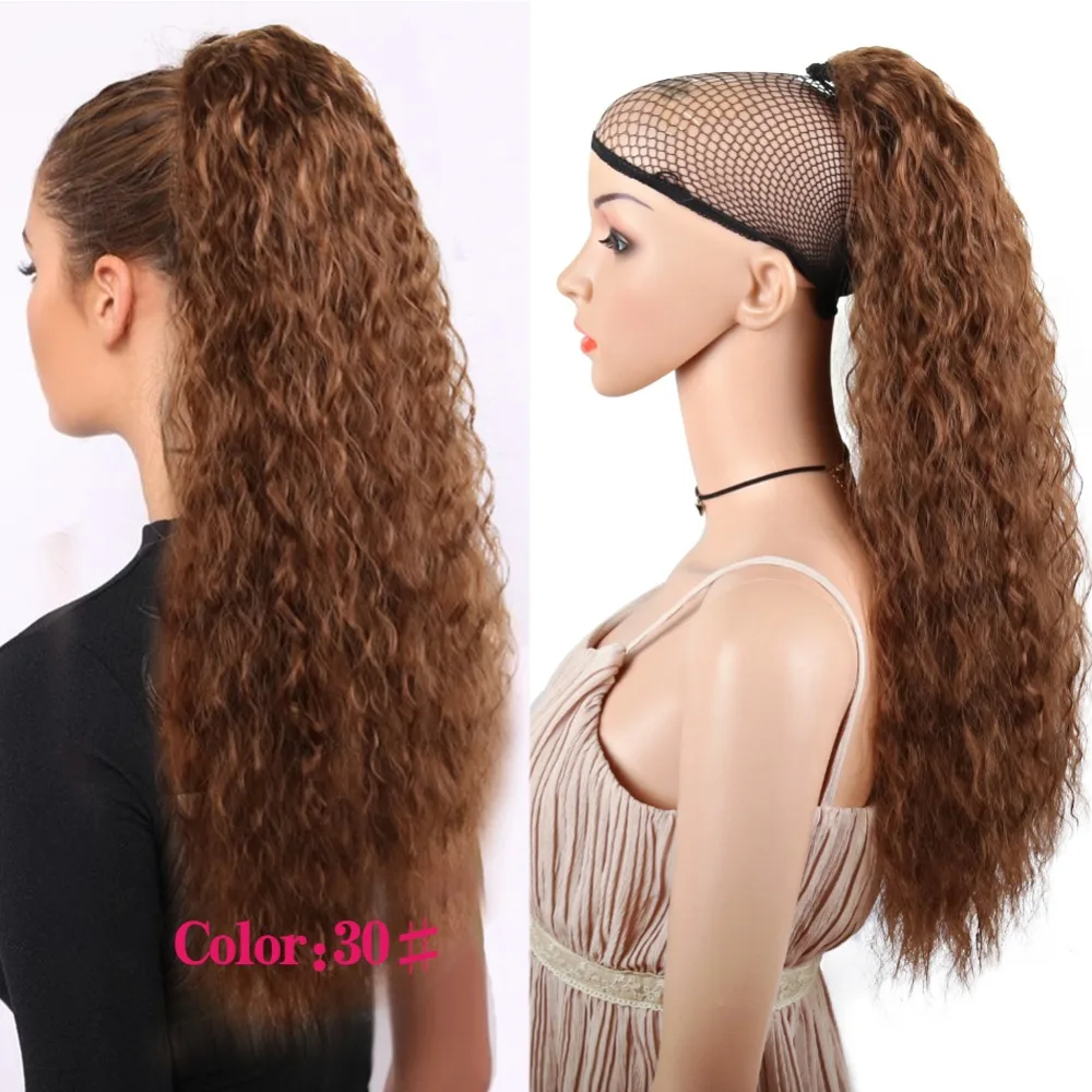 Deyngs Synthetic Long Kinky Curly ponytail 20 inch 120g long draw string ponytail with clips in high puff ponytail hair exte