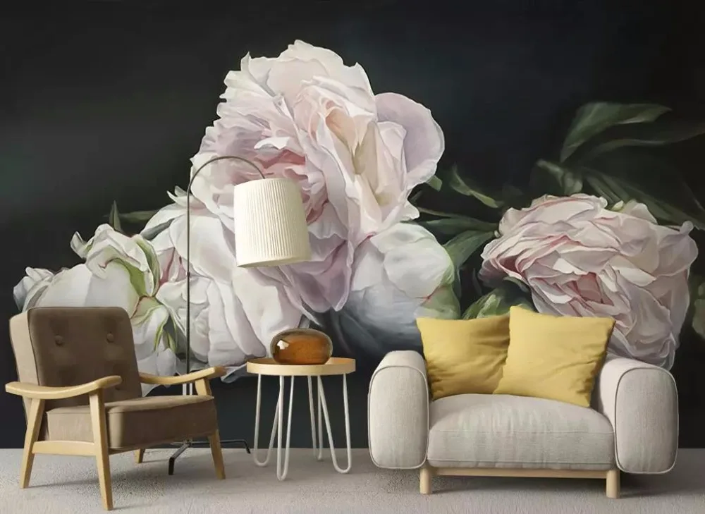 

Custom Printing Vinyl Wallpaper Hand painted flower Wall Papers Home Decor Photo Wallpaper For Living Room Waterproof Murals
