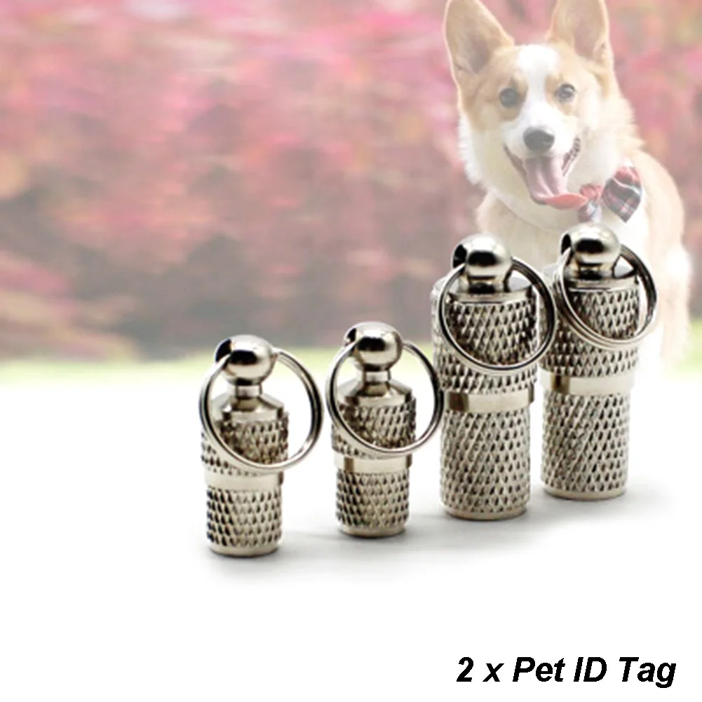 2 Pcs Dog Cat Silver Barrel Tube Address Label Storage Mini Metal Pet Id Tag Anti Lost Collar | Дом и сад