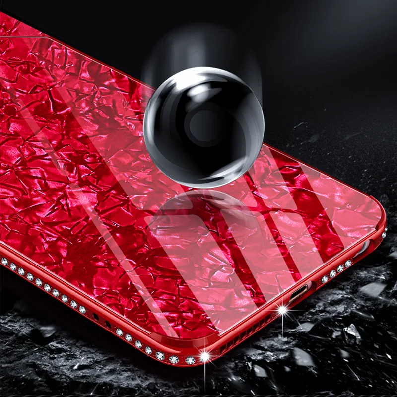 YueTuo Алмазный Блестящий стеклянный чехол для iphone 6 6s 7 plus 8 8plus X s R xr xs max роскошная