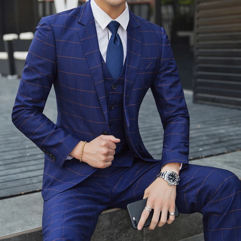 Свадебный костюм мужской 2019 весна и осень высококачественные полосатые деловые