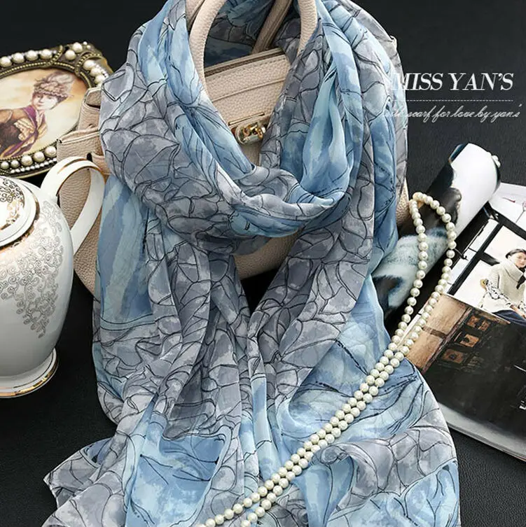 Женский шарф из натурального шелка модные синие шарфы в китайском стиле с