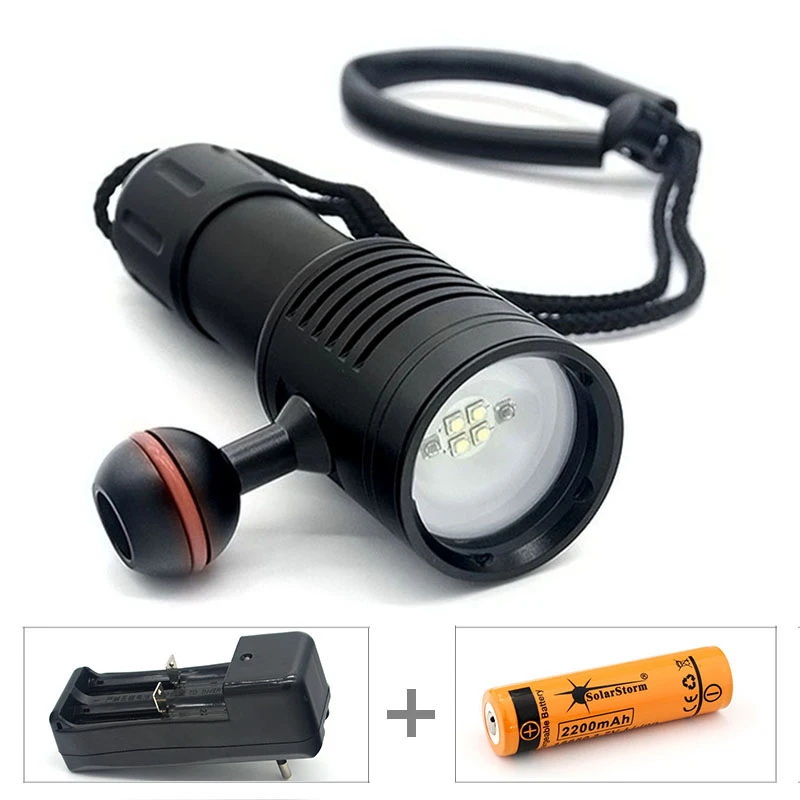 Portable Led Torch Light Diving Flashlight Scuba Photography Lamp Underwater Video 4 Cree With 18650 Battery | Освещение