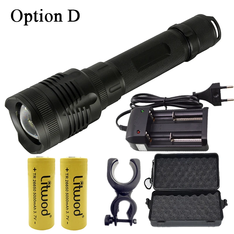 Option D Litwod Z30P78 светодиодный фонарик CREE XHP70.2 40000LM Мощный тактический фонарь с зумом для 2*26650 батареи для охоты - Испускаемый цвет: Option D