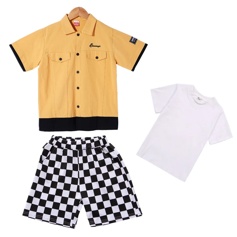 

Boys Jazz Modern Dancing Costumes Yellow Shirt Shorts Suits Kids Children'S Hip Hop Dance Wear Outfits Stage Costumes DQS1521