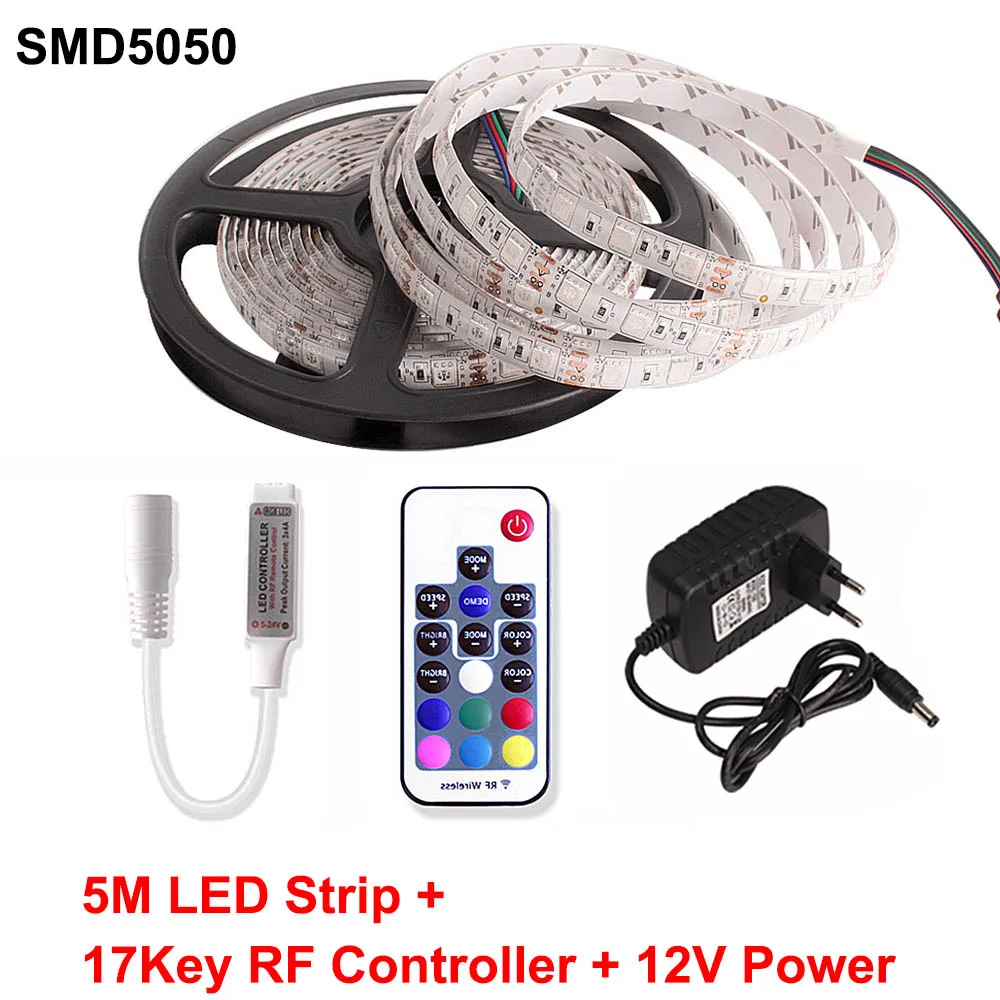 17Key RF Set Bluetooth SMD RGB RGBW Светодиодная лента 5050 Диодная лента 12 в 2,4 г RF WiFi контроллер 5 м неоновый светодиодный светильник Ambi tv водонепроницаемый светодиодный светильник - Испускаемый цвет: 17Key RF Set