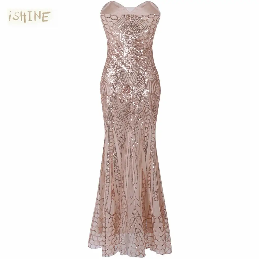 Vestido de festa Роскошные Длинные платья Robe soiree Шампанское Блестки без бретелек