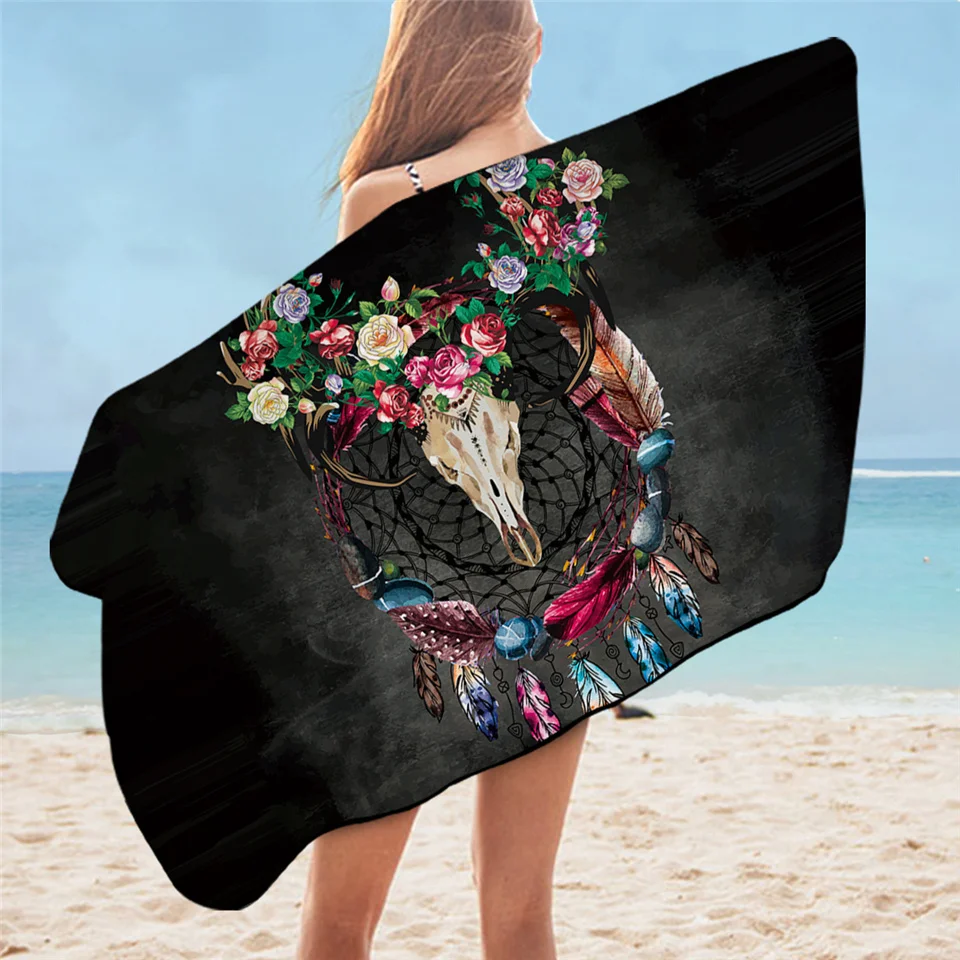 Постельное белье Outlet Boho Dreamcatcher банное полотенце племенные рога цветы пляжное полотенце Готический Череп полотенце для душа Деревенский коврик для йоги 75x150 см