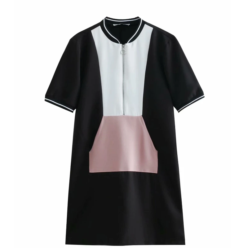 Новые модные женские платья с воротником-стойкой повседневные передним карманом