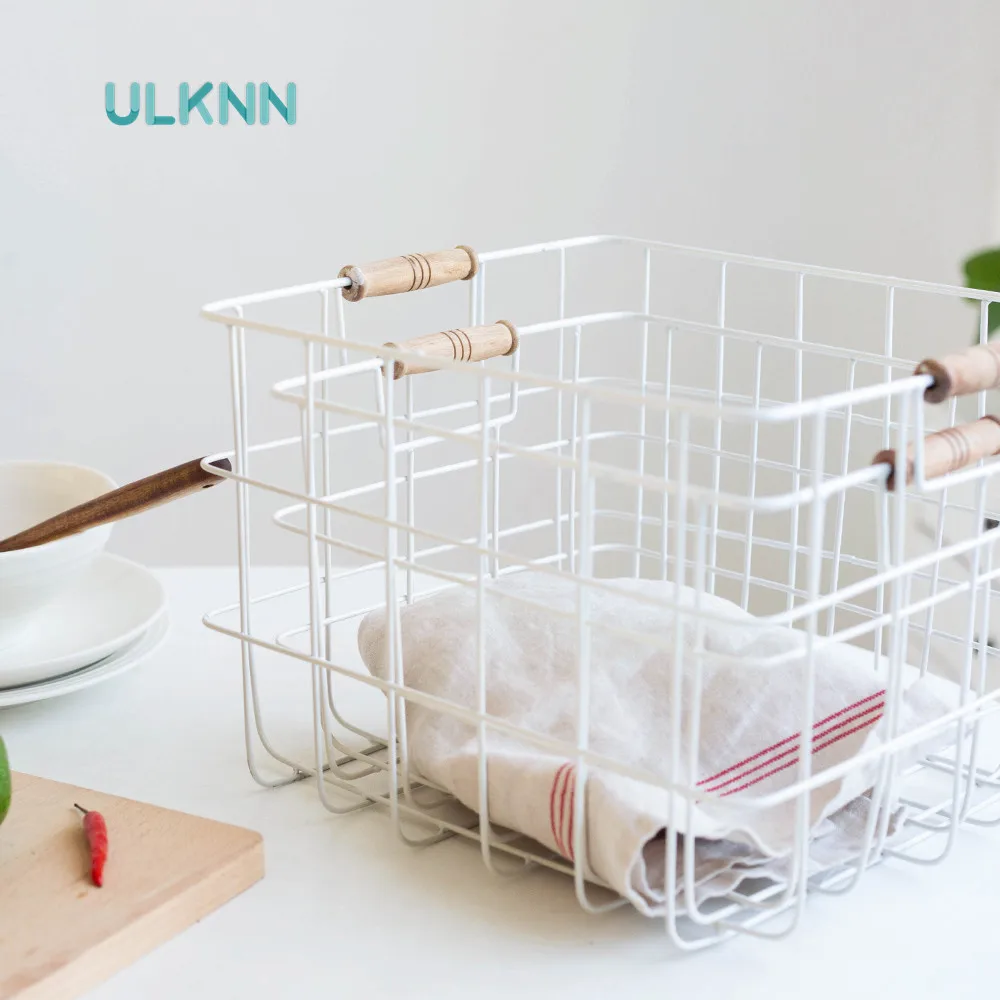 Винтажная металлическая корзина для хранения фруктов/овощей деревянная ручка