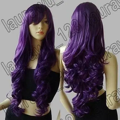 SXY парики Длинные Жаропрочных Большой Спираль Curl Темно-Фиолетовый Парик Cosplay для