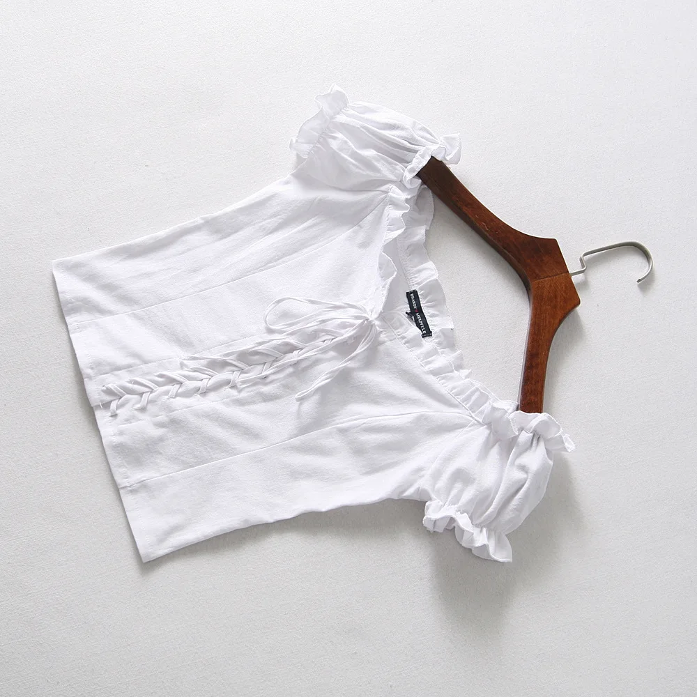 Блузка женская с оборками элегантная белая винтажная рубашка повседневный