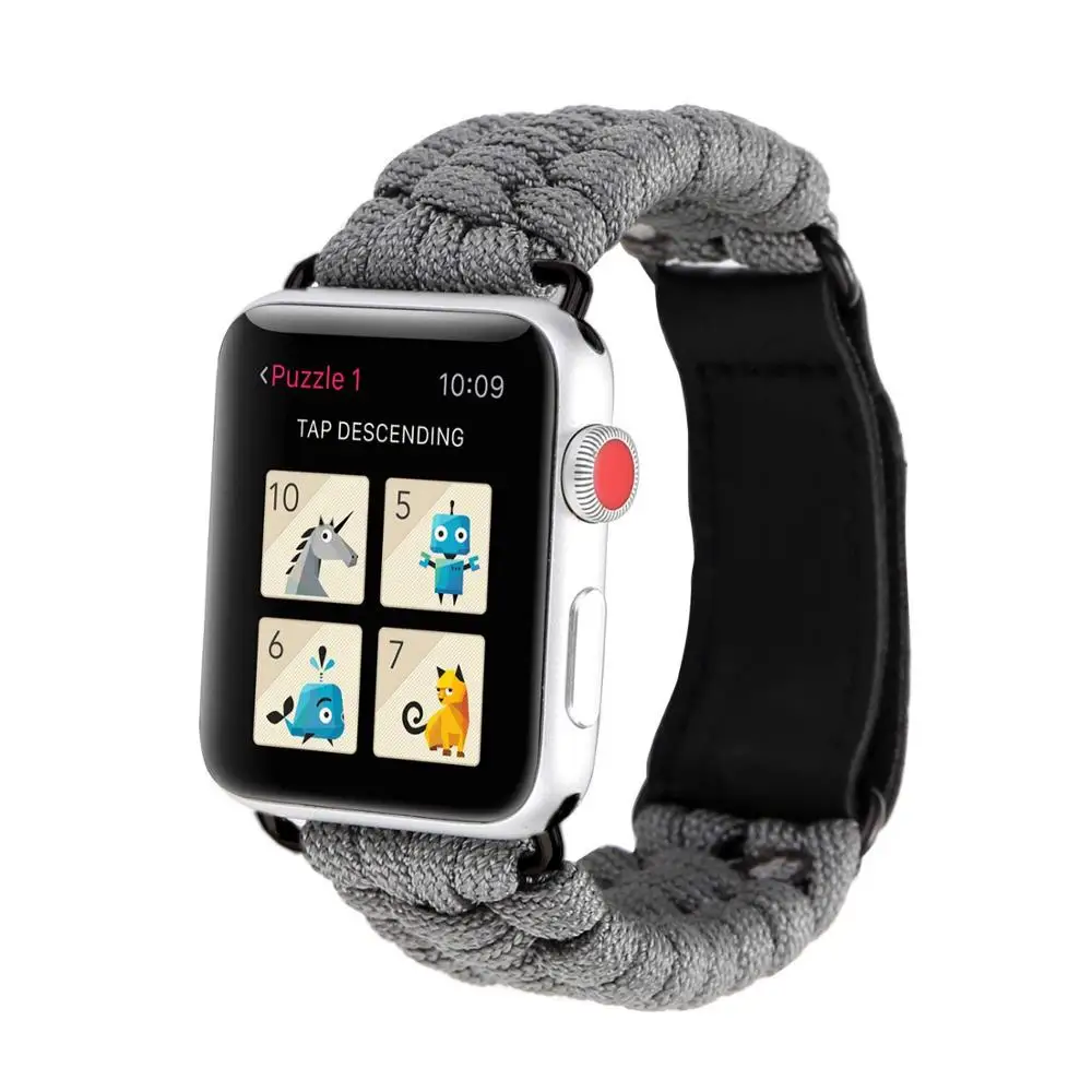 Grey Apple Watch Band, нейлоновые части, парашютный шнур, для спорта на открытом воздухе, кемпинга, активного отдыха, для женщин и мужчин, браслет, ремешок для iWatch Series 5 4 3 2 1 - Цвет ремешка: Grey