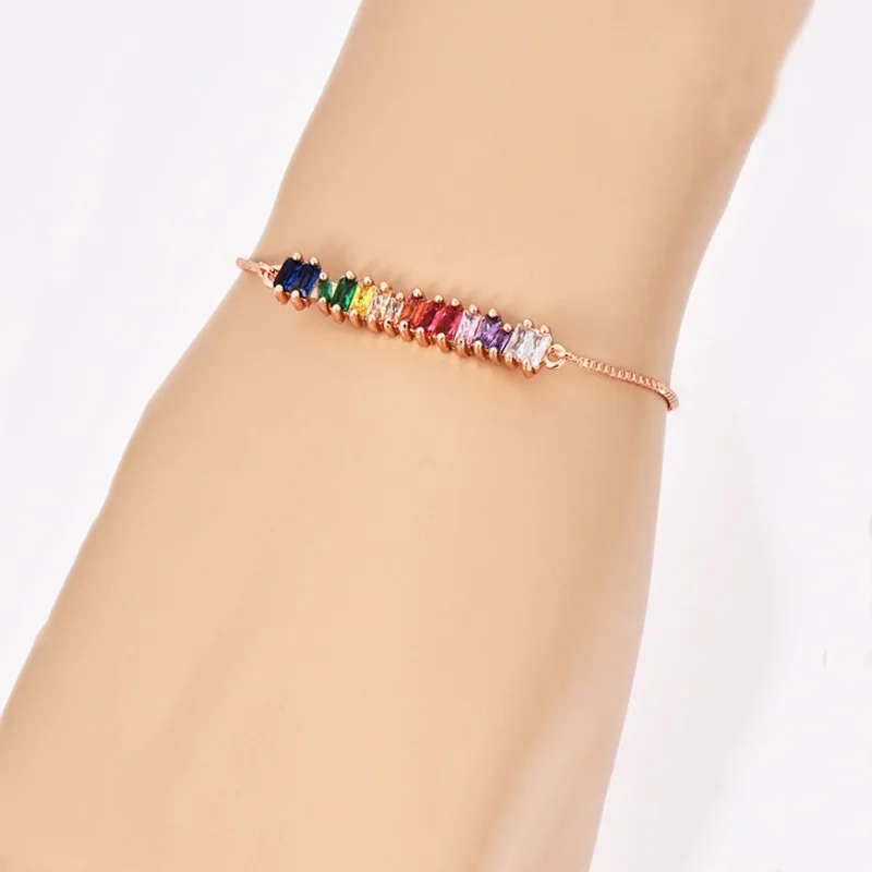 bracelet rose gold CZ Радужное ожерелье Женская Длинная цепочка циркониевое ожерелье с натуральными камнями радужные ювелирные изделия Arcoiris воротник золотой кулон ожерелье - Окраска металла: bracelet rose gold