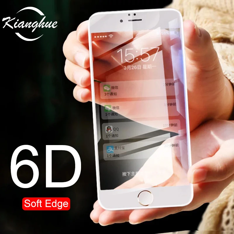 6D закаленное стекло для iPhone Xs Max Xr X полное покрытие Мягкий край протектор экрана Защитное стекло для iPhone 6 6 S 7 8 Plus 7 plus