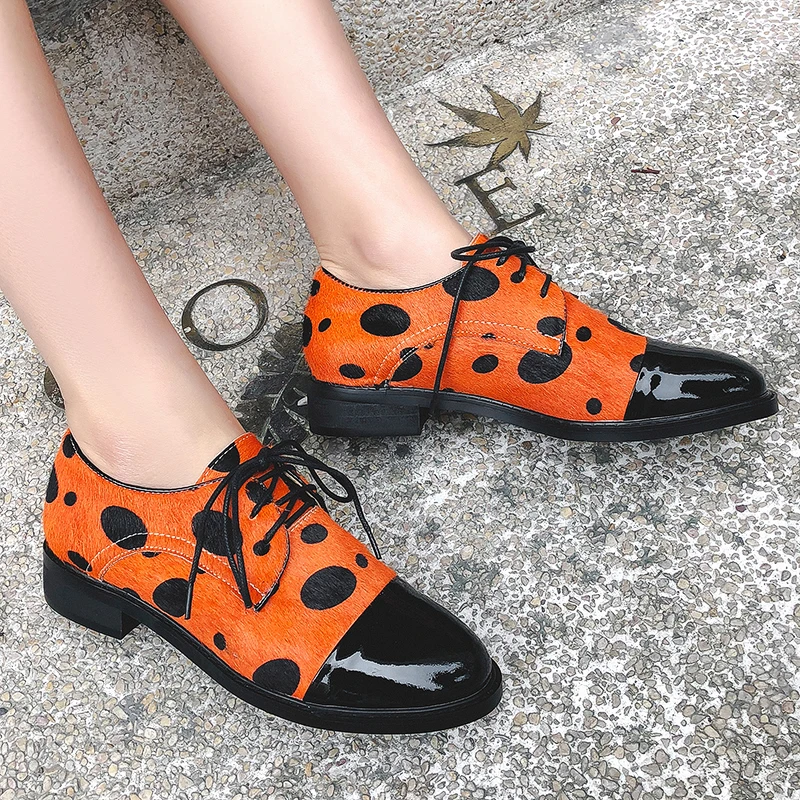 INS hot women shoes Genuine Leather Plus size 22-26.5 cm length pumps women shoes Cowhide horse hair stitching ladies Loafers