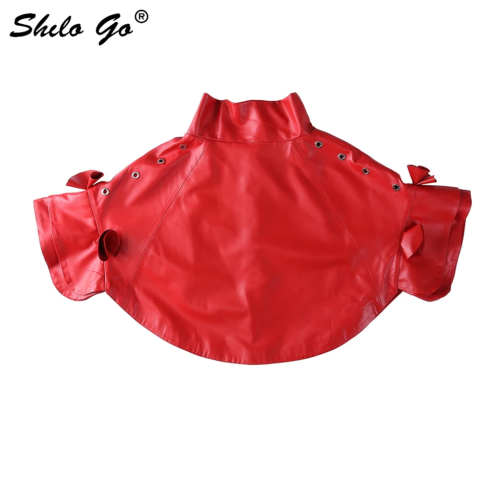 Женские кожаные накидки элегантные весенние пончо из натуральной овечьей кожи с