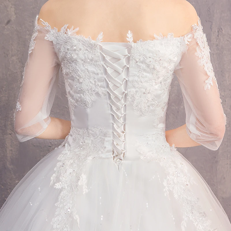 VLNUO NISA Simple White Lace Wedding Dress Elegant Boat Neck Backless Half Sleeve Custom Made Bridal Gown Vestido De Noiva 30 | Свадьбы и
