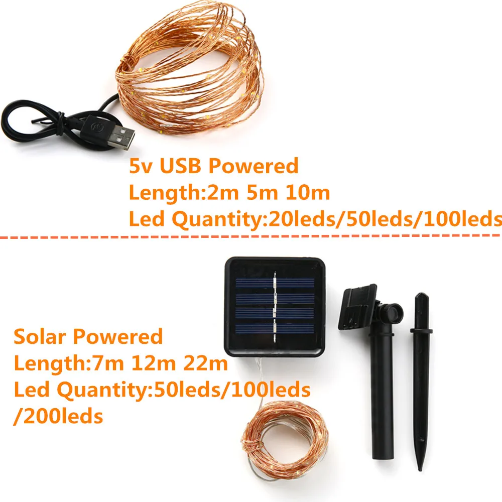 Outdoor Solar Light String Home 7M 12M 22M Garden Copper Wire Light String Fairy Outdoor Solar Powered Christmas Party Decor