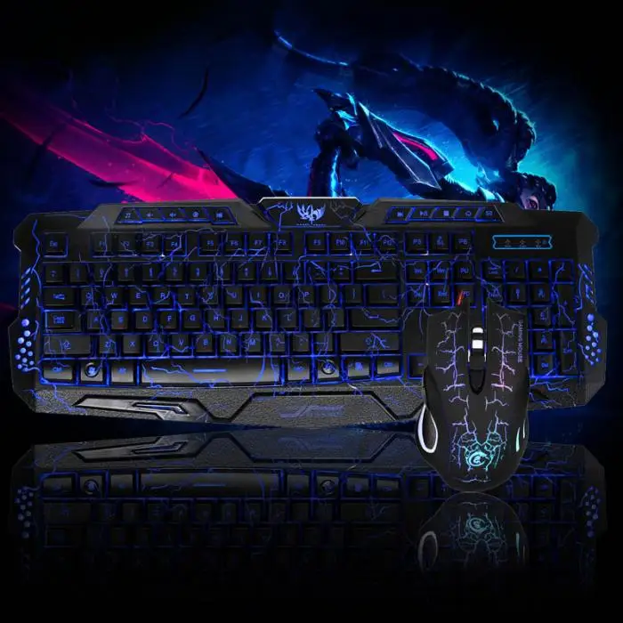 Игровая клавиатура мышь комбо с подсветкой светодиодный+ красочная игровая мышь свет 7 кнопок для настольного ноутбука JFlyer