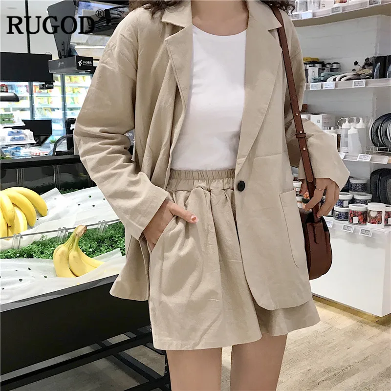 RUGOD/Женские однотонные костюмы в английском стиле Топы и шорты с карманами