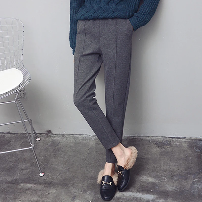 

Dropship Ankle Length Harem Pants For Women 2021 Autumn Winter Woolen Woman Trousers Elastic High Waist Slim Retro Pants S-XXL