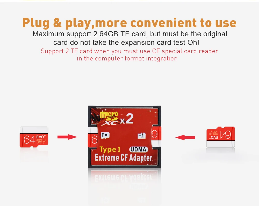 TISHRIC 2 порта Micro SD TF для CF адаптер для MicroSD HC для Compact Flash type I устройство для чтения карт памяти конвертер