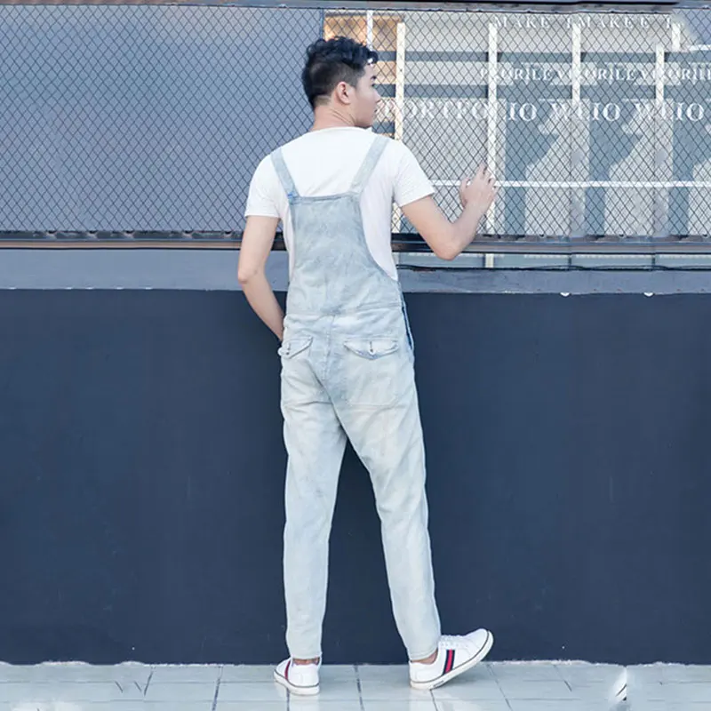 Джемпер мужской джинсовый свободные брюки повседневный светло-белый комбинезон