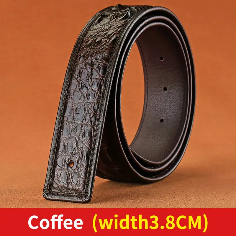 Coffee Люксовый бренд мужской пояс из крокодиловой кожи с гладкой пряжкой настоящие пояса из кожи аллигатора Бизнес Повседневный пояс модный дизайн - Цвет: Coffee