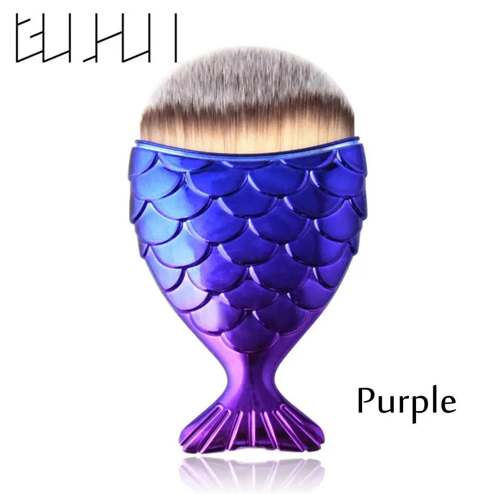 Purple 1 шт., модная пудра «рыбий хвост русалки», тональный крем для лица, румяна, пудра, консилер, кисти для макияжа, косметические инструменты - Handle Color: Purple
