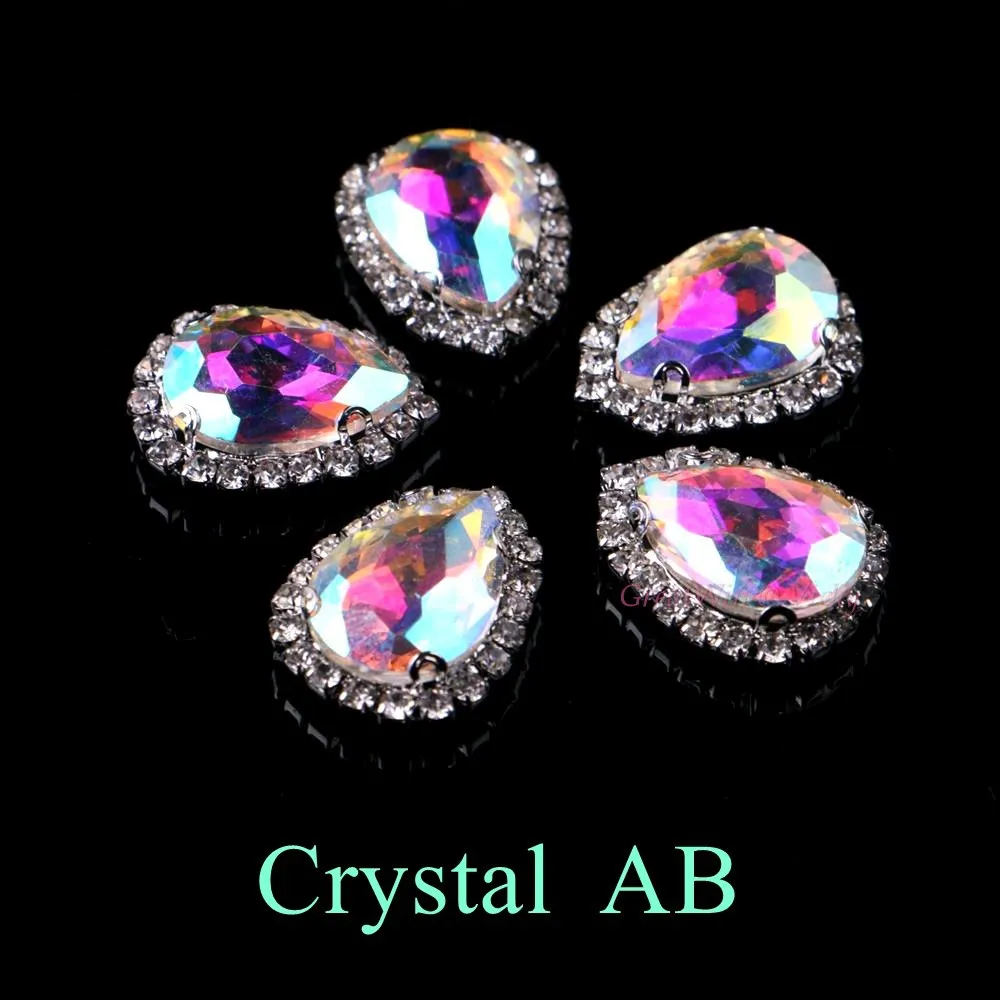 Crystal AB Обведено Стразы! Слеза Форма Стекло Стразы со стразами с когтями пришить Strass металлическое основание, с пряжкой, с украшением в виде кристаллов камень 10 шт./упак - Цвет: Crystal AB