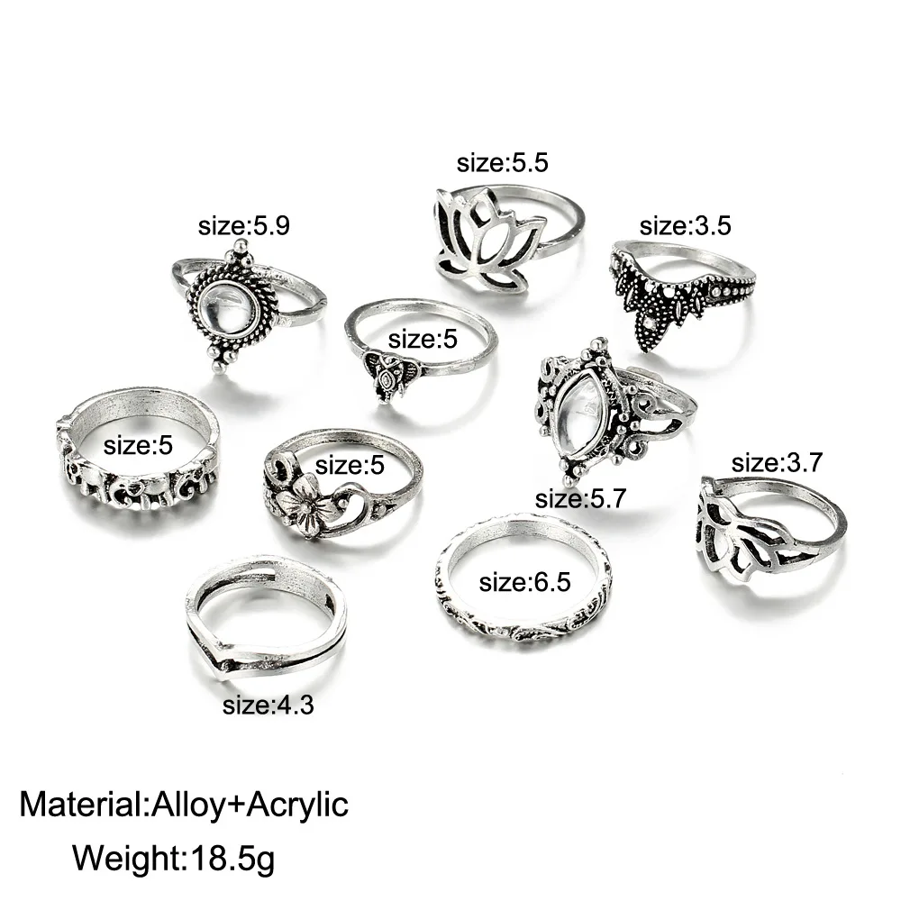 10 шт./лот модные женские наборы колец из сплава с вырезами и бантом богемное