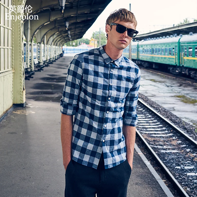 Enjeolon брендовая Весенняя Мужская рубашка повседневные рубашки мужская блуза