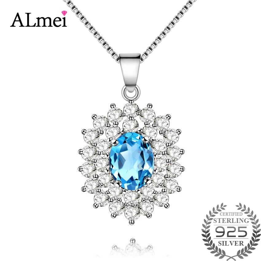 Almei 0.8CT натуральный голубой топаз Принцесса Диана Свадебная Подвеска Ожерелье