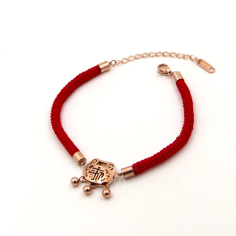 

Hot Sale Long Life Lucky Lock Red Rope Rose Gold Color Stainless Steel Bracelets
