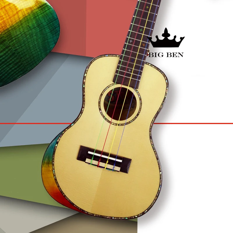 Hawaiian Guitar rainbow-colored string 23inch uklele spruce solid maple student ukulele little guitar 3D effect top | Музыкальные