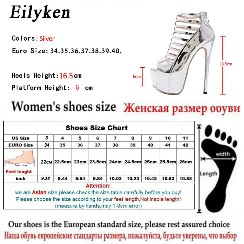 Eilyken/ г., новые летние модные пикантные Серебристые туфли-лодочки женская обувь на высокой платформе 16,5 см сандалии-гладиаторы на высоком каблуке для вечеринок
